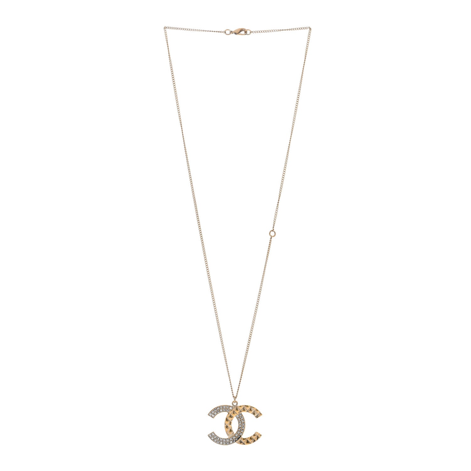 Chanel Crystal Metal Quilted CC Pendant Necklace Gold 3 of 4