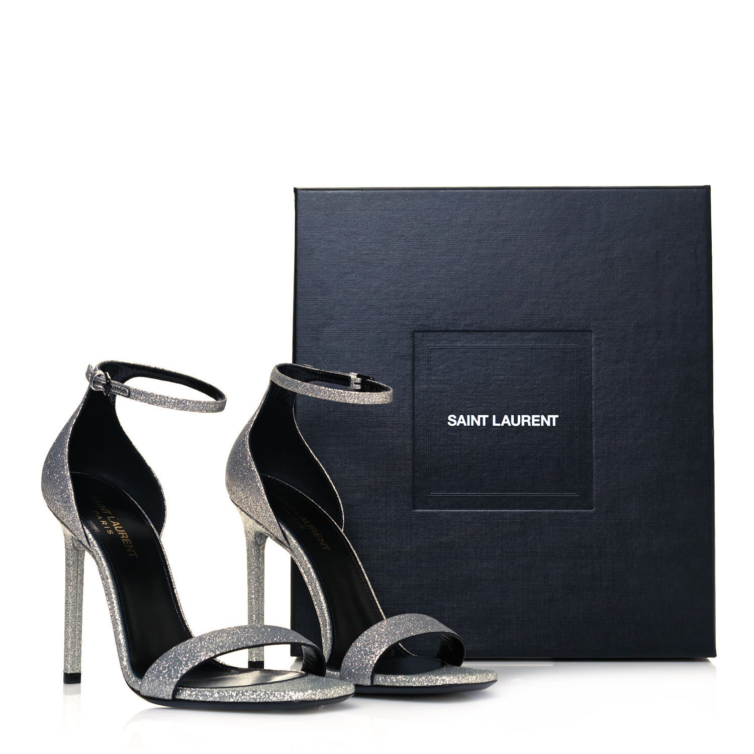 Saint Laurent Glitter Amber 105 Ankle Strap Sandals 38.5 Silver 8 of 8