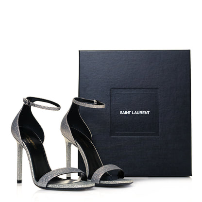 Saint Laurent Glitter Amber 105 Ankle Strap Sandals 38.5 Silver 8 of 8