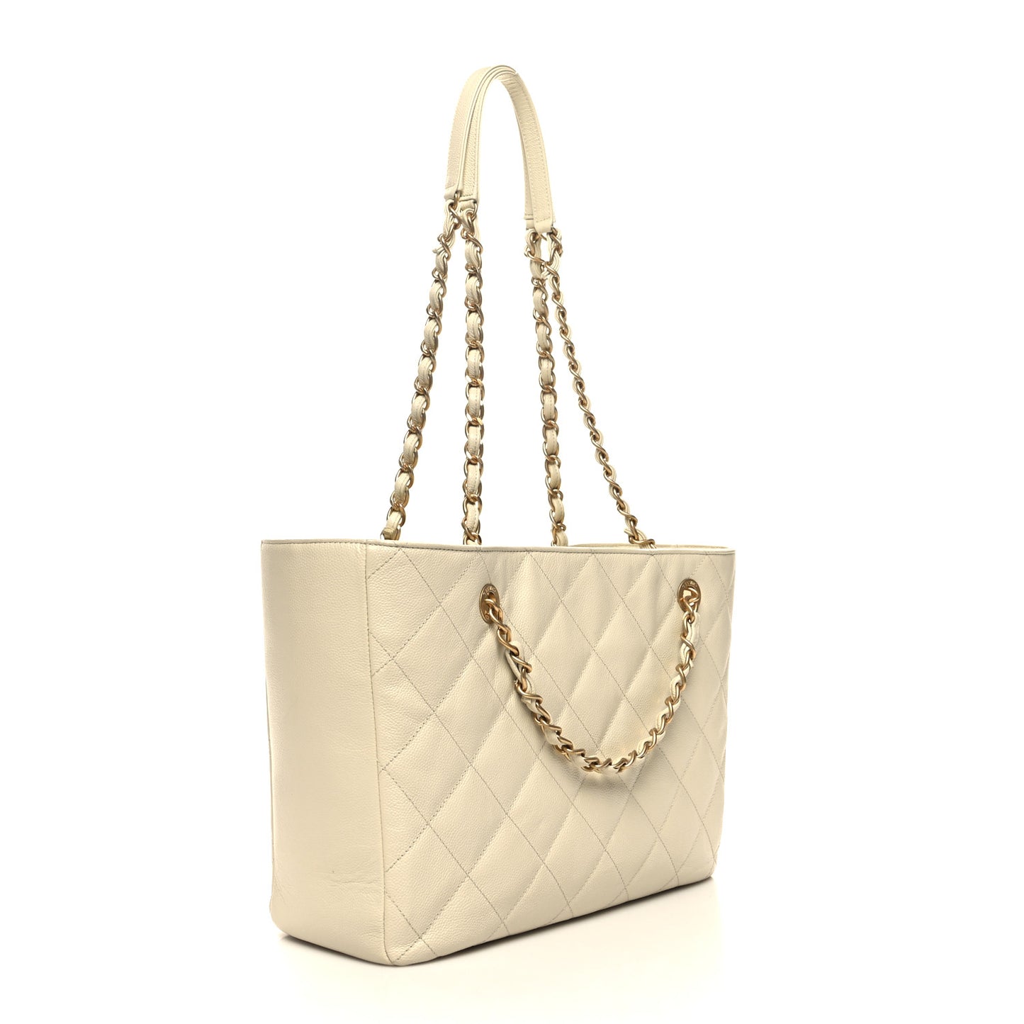 Caviar Quilted Small Shopping Tote White
