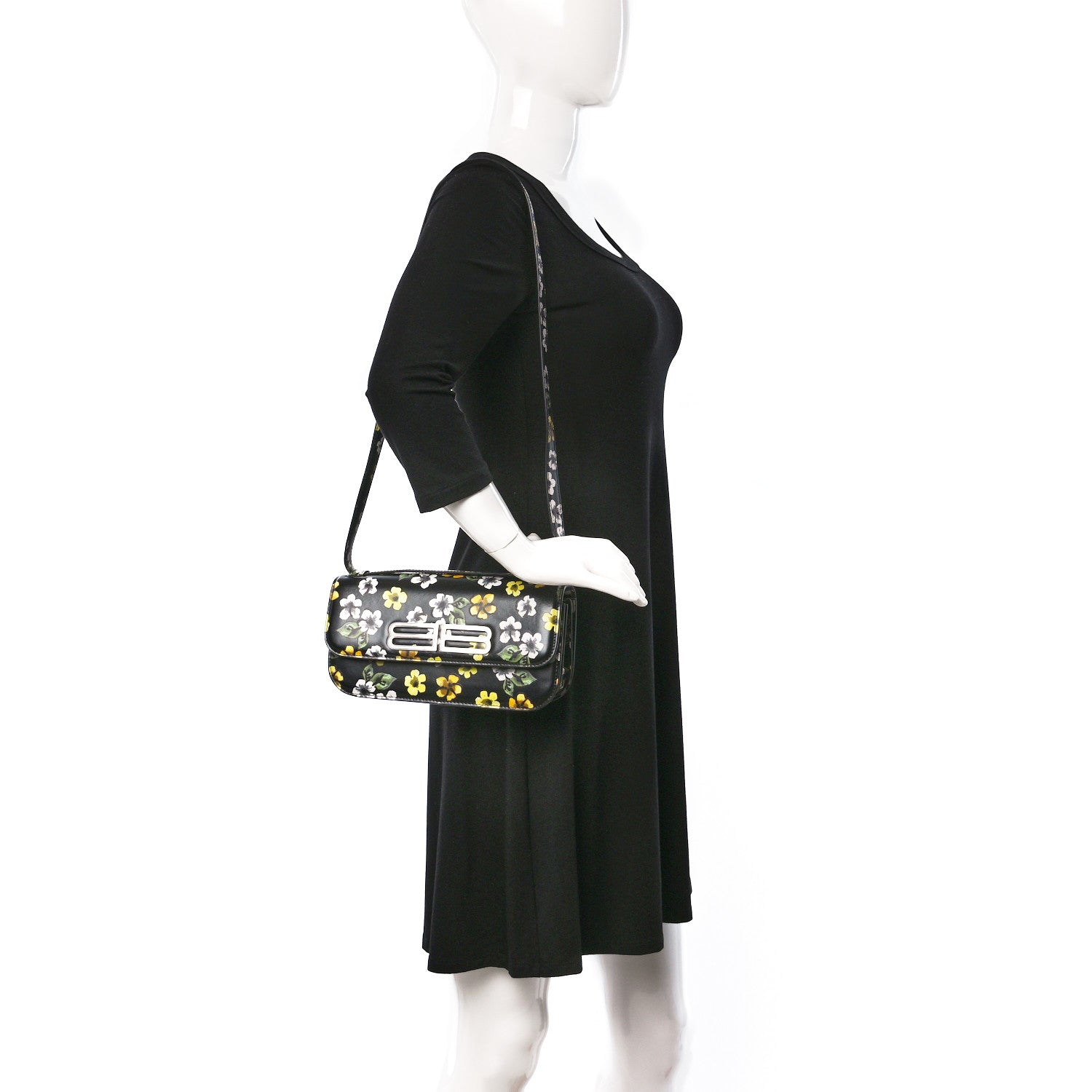 Balenciaga Calfskin Floral Print Small Gossip Bag Black 2 of 8