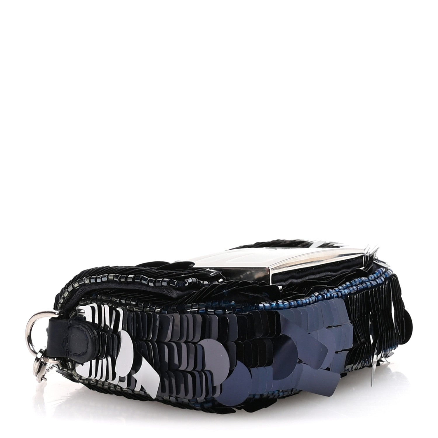 Fendi Sequin Paillettes Shiny Nappa Sex and the City Nano Maxi Buckle Baguette Charm Dark Blue 4 of 10