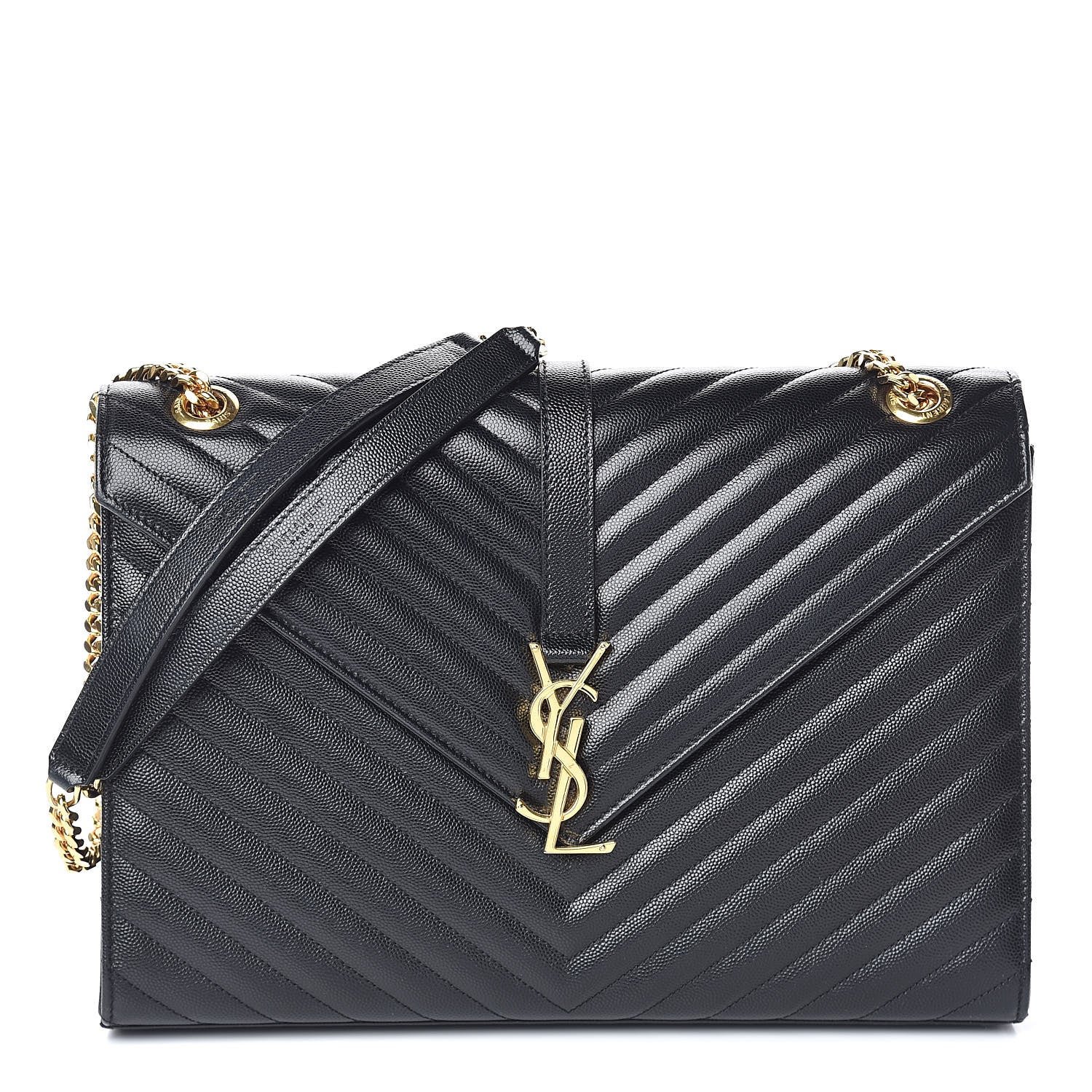 Saint Laurent Grain De Poudre Matelasse Chevron Large Monogram Satchel Black 1 of 8