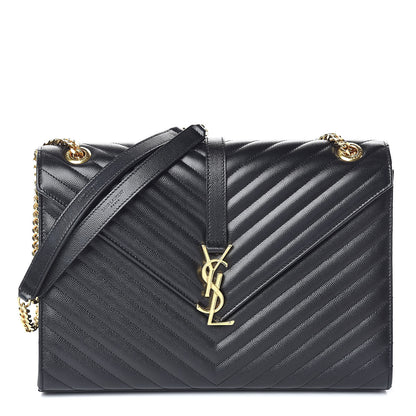 Saint Laurent Grain De Poudre Matelasse Chevron Large Monogram Satchel Black 1 of 8