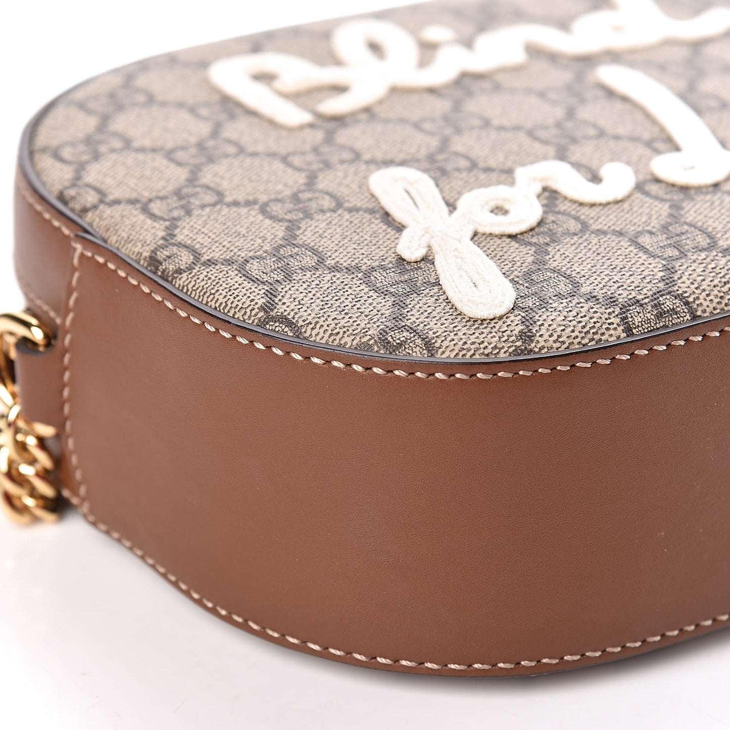 GG Supreme Monogram Blind For Love Embroidered Mini Chain Shoulder Bag Beige Tuscany