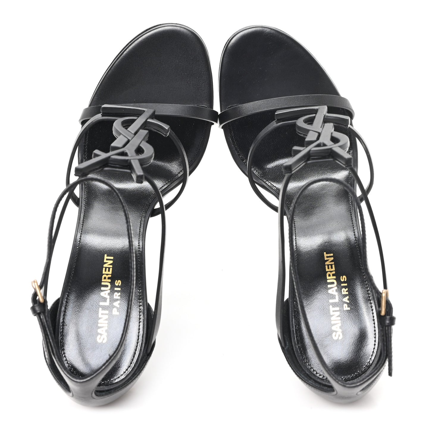 Calfskin Cassandra Palm Logo 110 Ankle Strap Sandals 40 Black