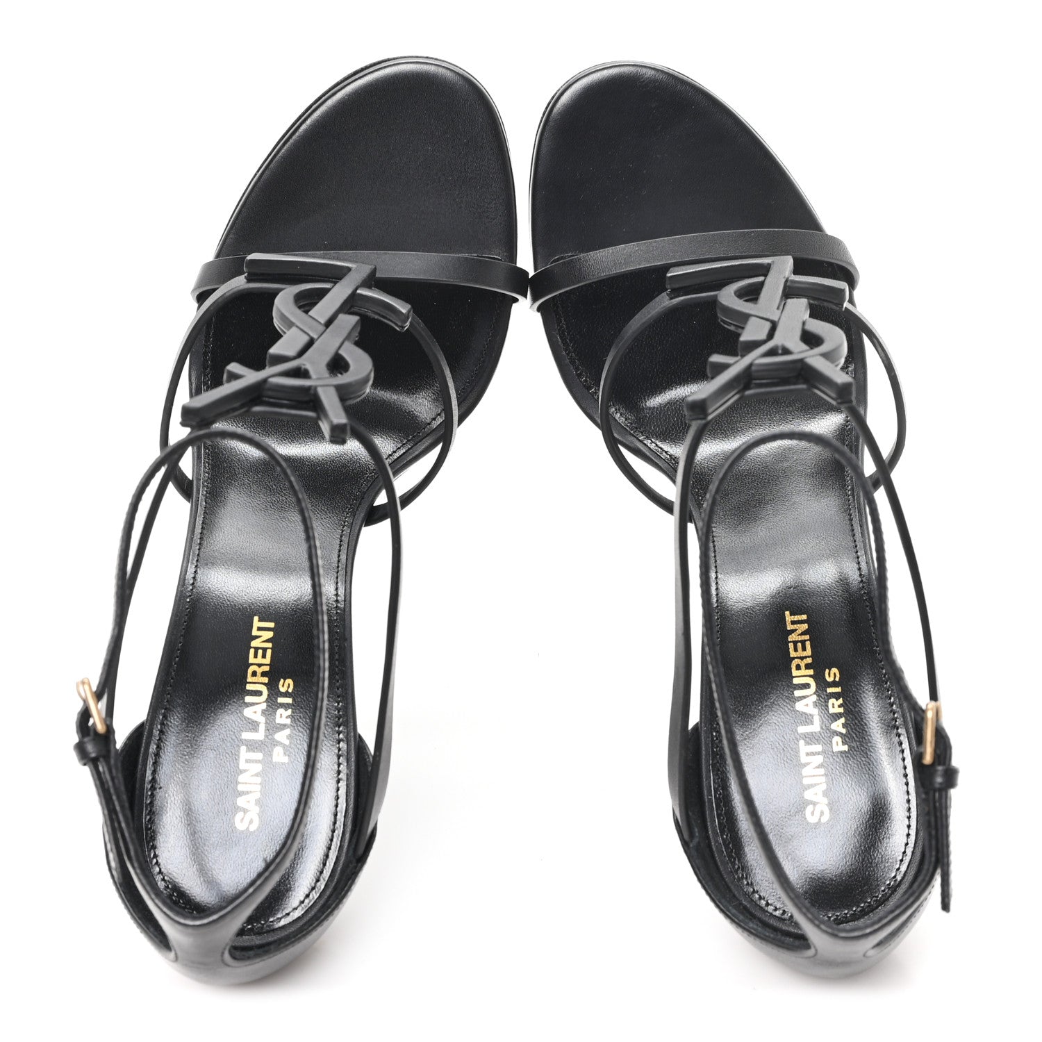 Saint Laurent Calfskin Cassandra Palm Logo 110 Ankle Strap Sandals 40 Black 2 of 9