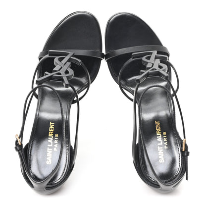 Saint Laurent Calfskin Cassandra Palm Logo 110 Ankle Strap Sandals 40 Black 2 of 9