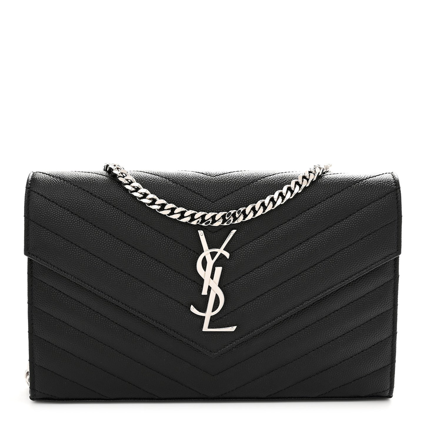 Grain De Poudre Matelasse Chevron Monogram Chain Wallet Black