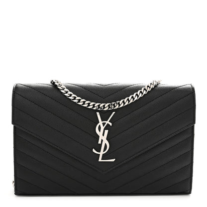 Saint Laurent Grain De Poudre Matelasse Chevron Monogram Chain Wallet Black 1 of 10