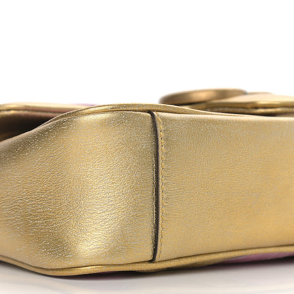 Gucci Metallic Calfskin Matelasse Mini GG Marmont Shoulder Bag Gold Pink 8 of 14