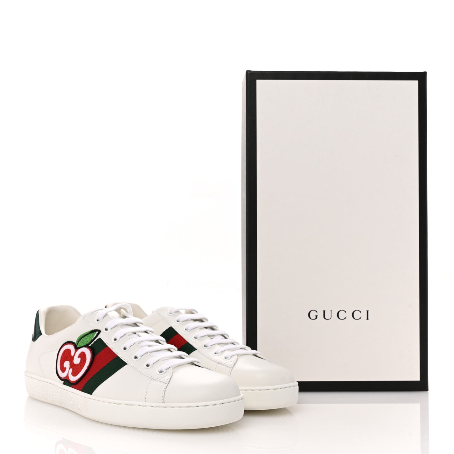 Calfskin Web Cherry Embroidered Mens Ace Sneakers 10 White