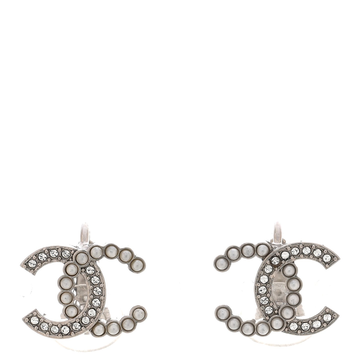 Crystal Pearl CC Clip On Earrings Silver