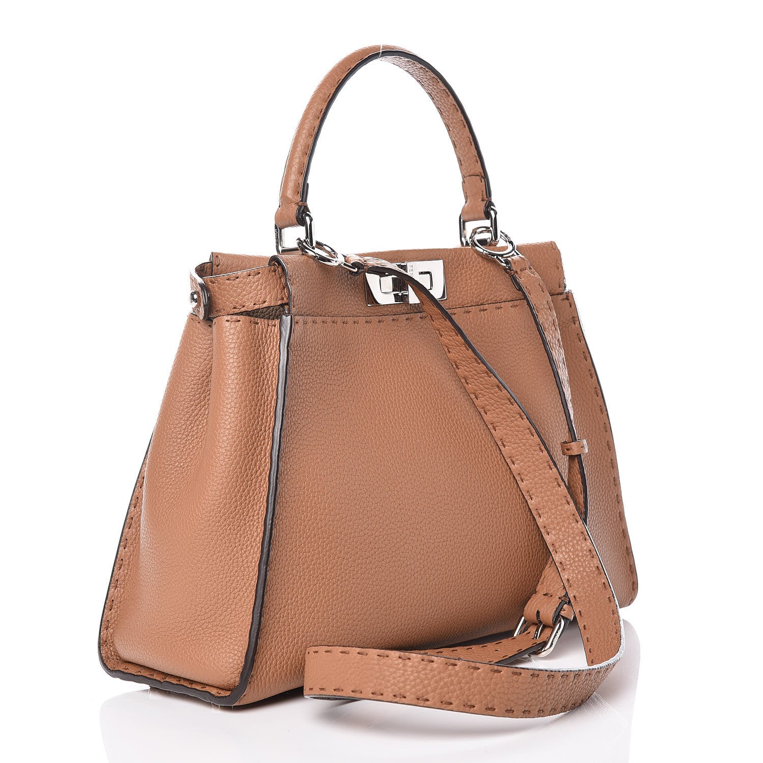 Fendi Cuoio Romano Selleria Bi-Color Medium Peekaboo Iconic Satchel Mou Deserto 4 of 12