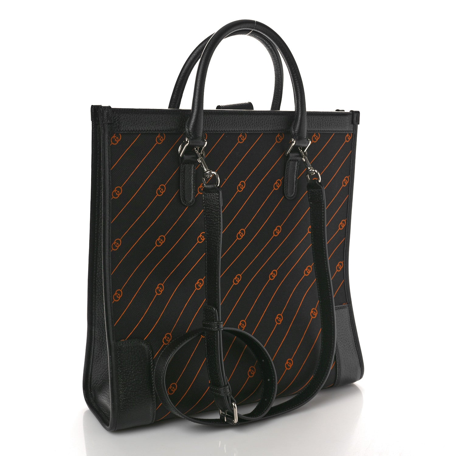 Gucci Jacquard Canvas Medium Interlocking G Tote Bag Black Orange 3 of 10