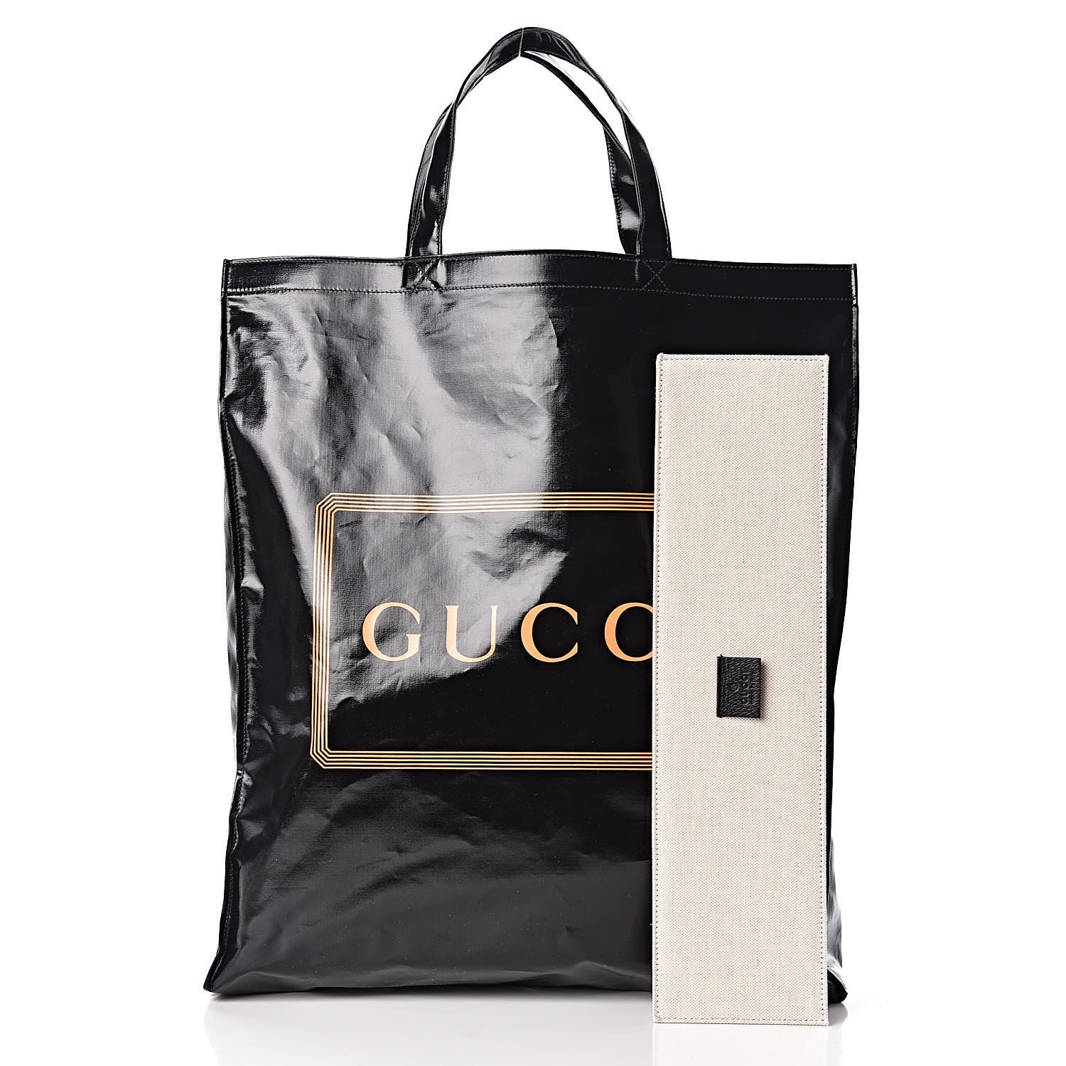 Gucci Patent Canvas Frame Logo Vertical Tote Black Crop 3 of 11