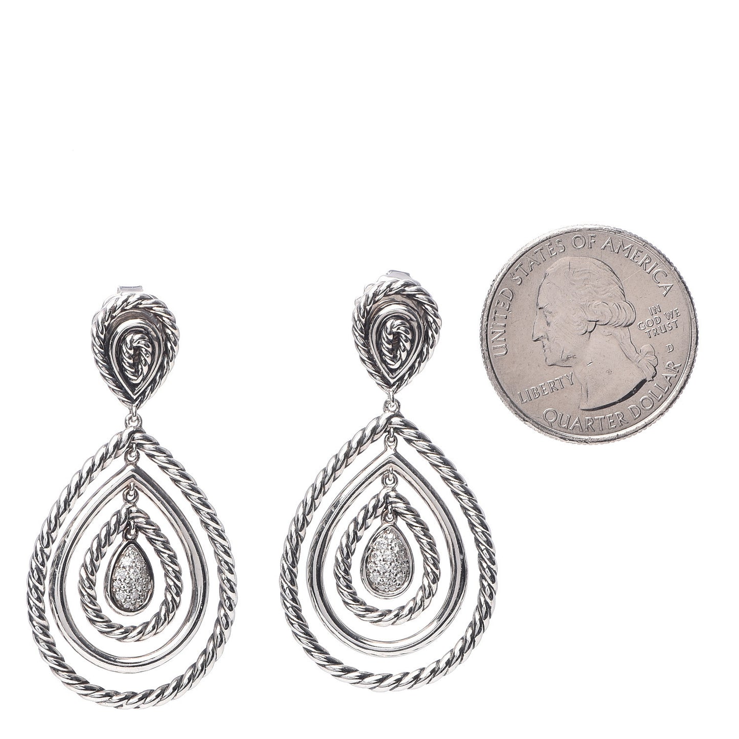 Sterling Silver Diamond Cable Classic Teardrop Earrings