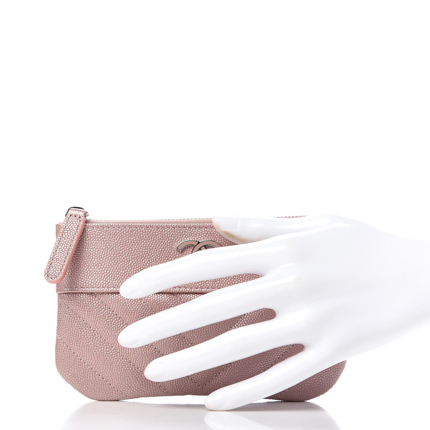 Chanel Metallic Caviar Chevron Quilted Small Vintage Mademoiselle Cosmetic Case Pink 2 of 11