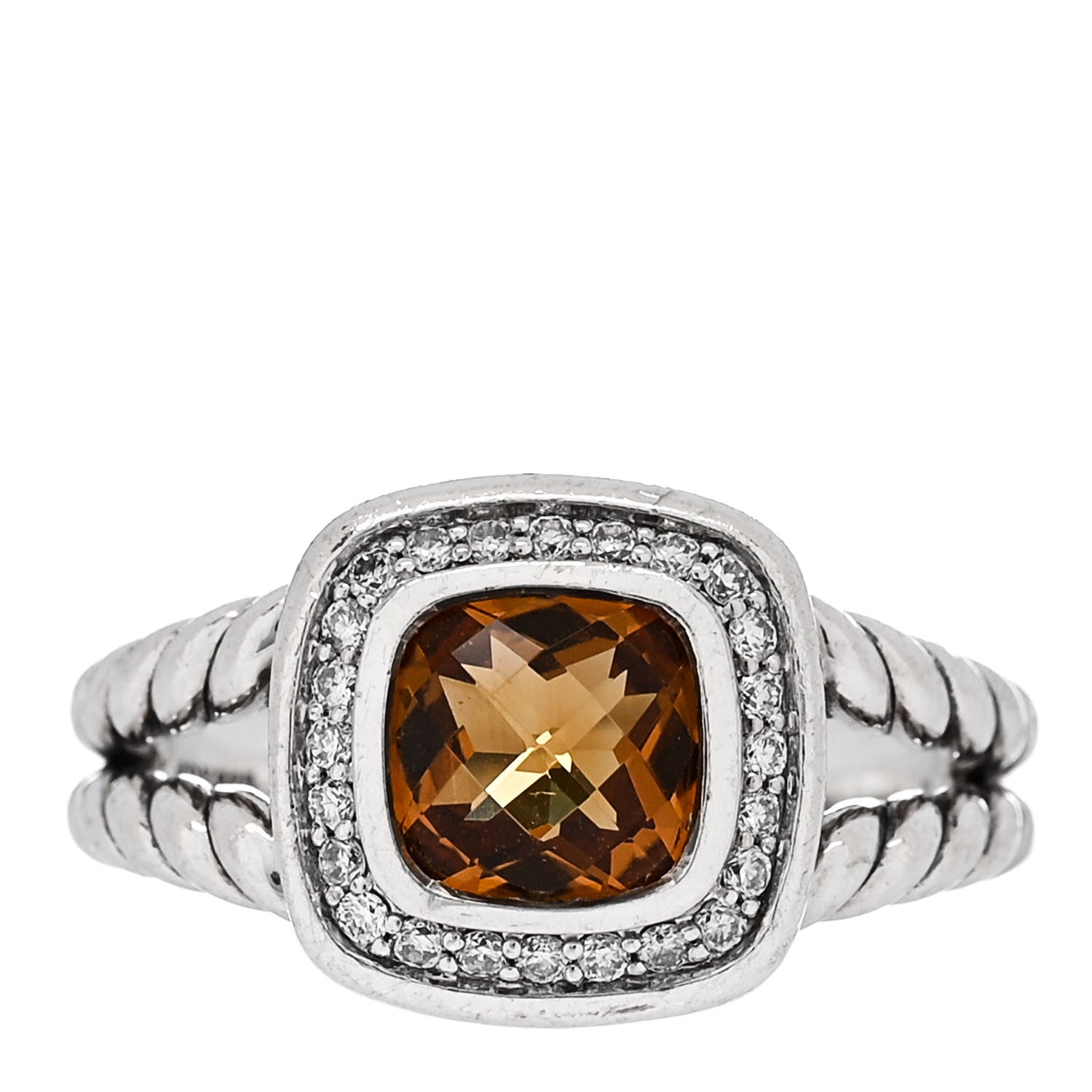 David Yurman Sterling Silver Diamond Citrine 7mm Petite Albion Ring 52 6 1 of 5