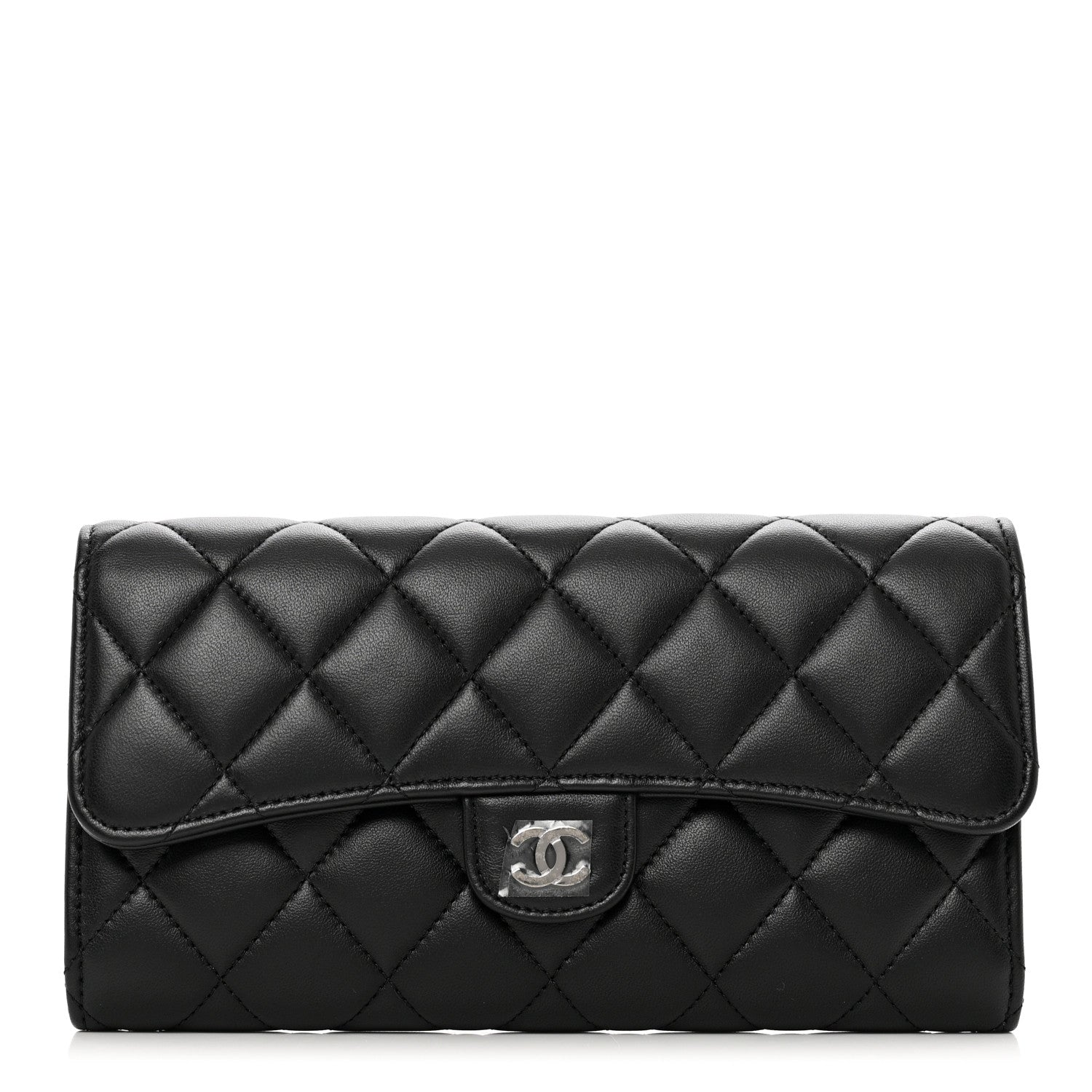 Chanel Lambskin Quilted Large Gusset Flap Wallet Black 1 of 8