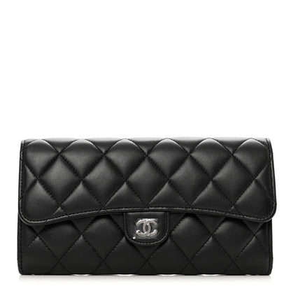 Chanel Lambskin Quilted Large Gusset Flap Wallet Black 1 of 8