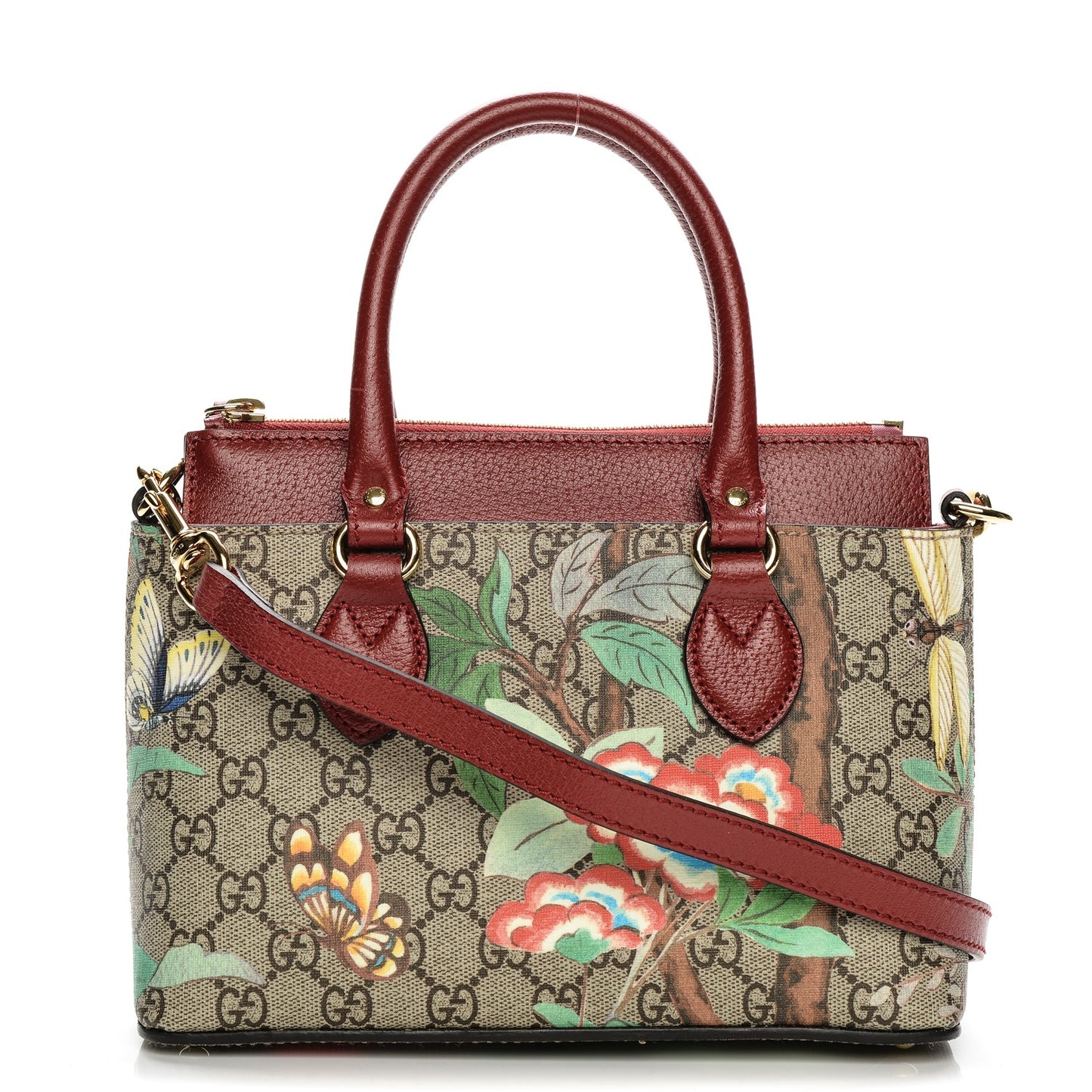 GG Supreme Monogram Tian Mini Zip Top Tote Beige Multicolor Red