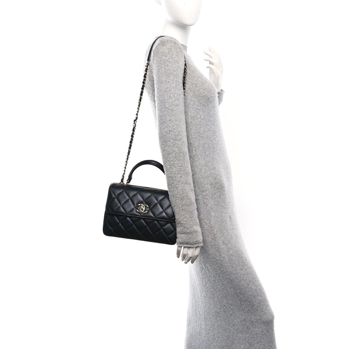 Lambskin Quilted Small Trendy CC Dual Handle Flap Bag Black