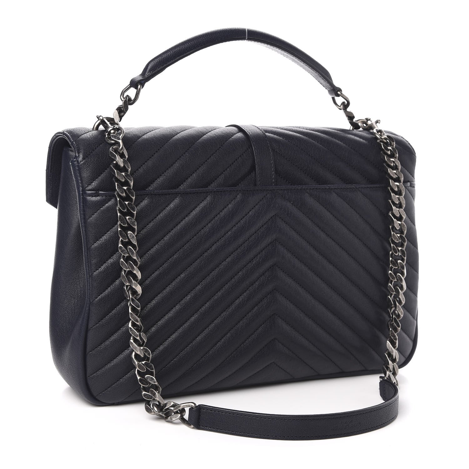 Saint Laurent Sheepskin Matelasse Chevron Monogram Large College Satchel Black 4 of 11