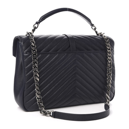 Saint Laurent Sheepskin Matelasse Chevron Monogram Large College Satchel Black 4 of 11