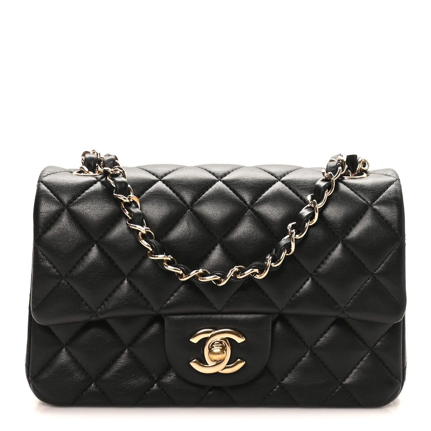 Lambskin Quilted Mini Rectangular Flap Black