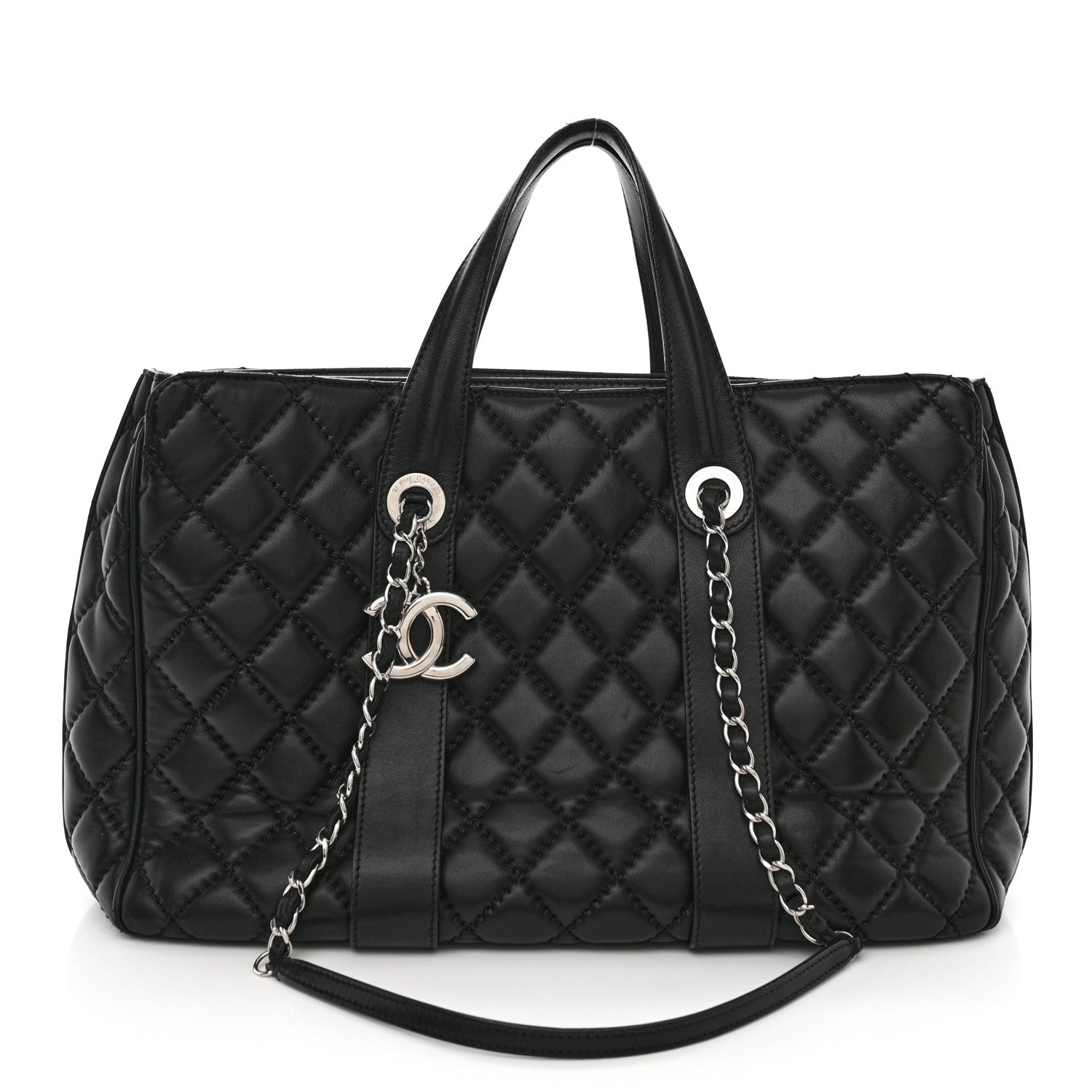 Chanel Lambskin Quilted Large Easy Carry Shopping Tote Black 1 of 16