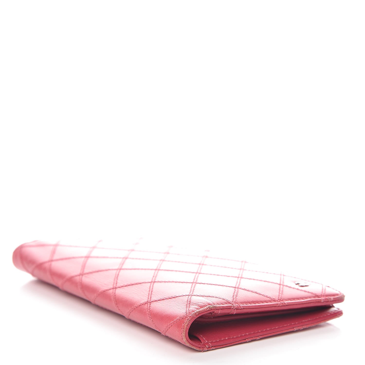 Chanel Lambskin Diamond Stitched Yen Wallet Fuchsia 4 of 17