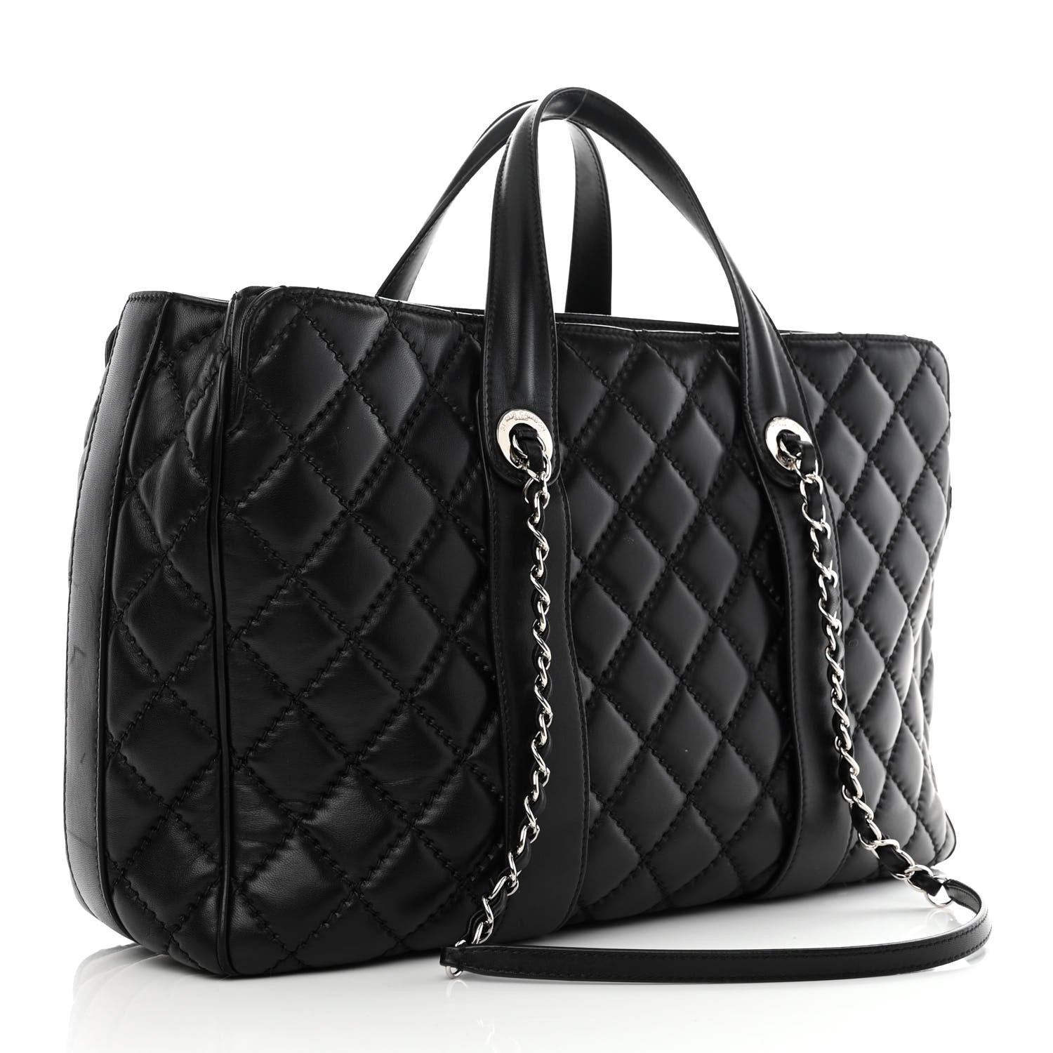 Chanel Lambskin Quilted Large Easy Carry Shopping Tote Black 3 of 11