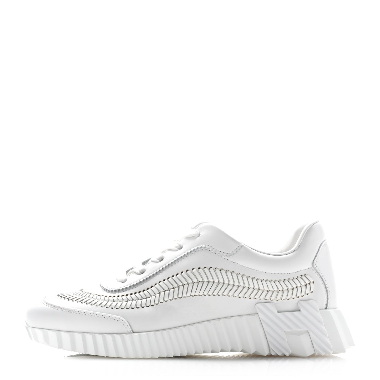 Calfskin Herringbone Braided Bouncing Sneakers 37 White