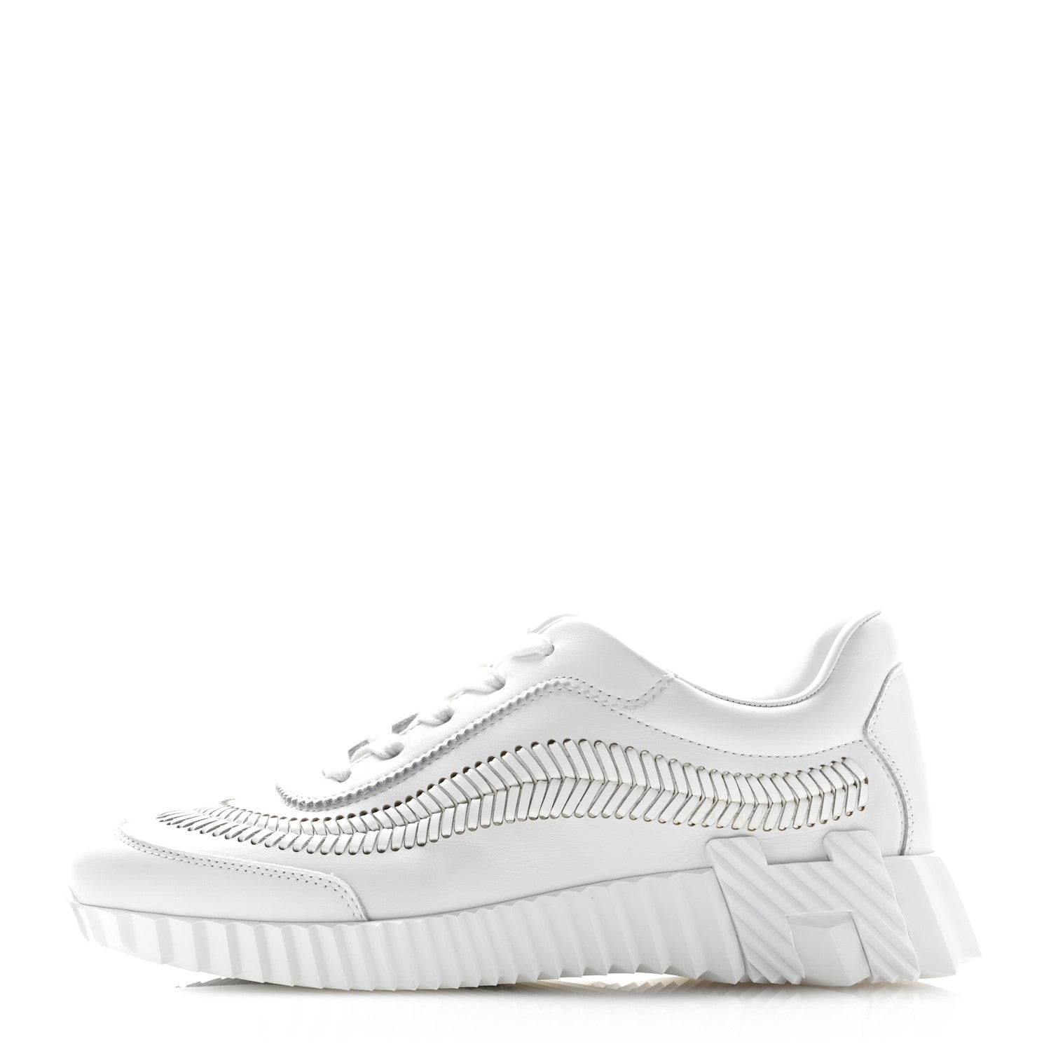 Hermes Calfskin Herringbone Braided Bouncing Sneakers 37 White 1 of 9
