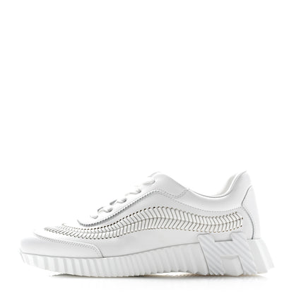 Hermes Calfskin Herringbone Braided Bouncing Sneakers 37 White 1 of 9