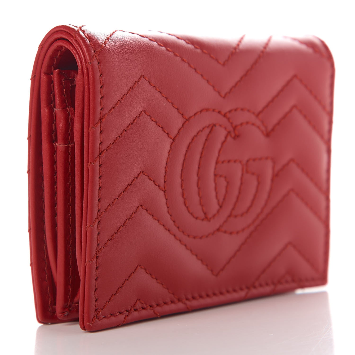 Gucci Calfskin Matelasse GG Marmont Card Case Wallet Hibiscus Red 3 of 9