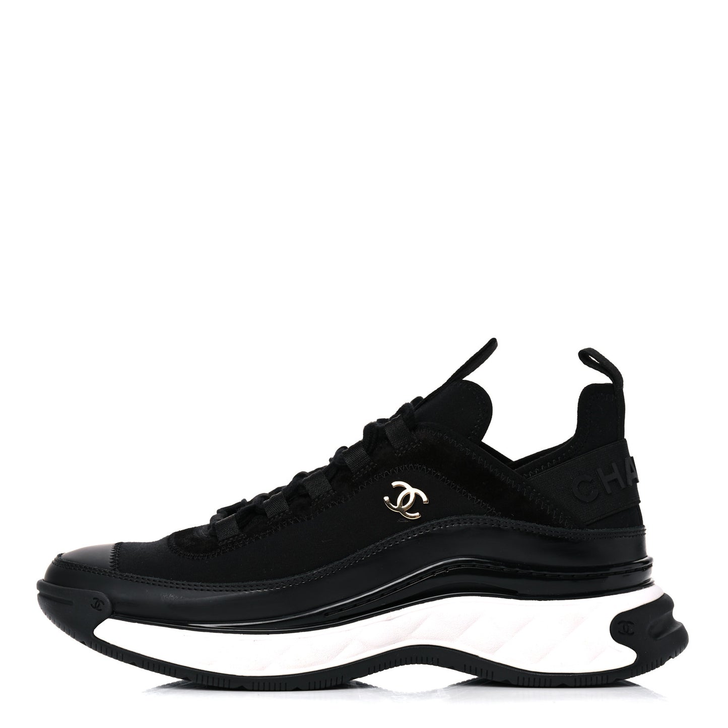 Velvet Calfskin Mixed Fibers CC Sneakers 38.5 Black