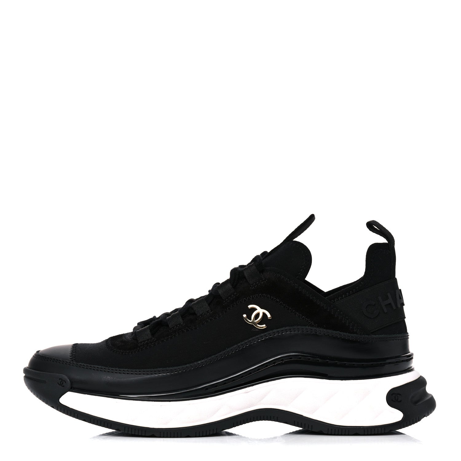 Chanel Velvet Calfskin Mixed Fibers CC Sneakers 38.5 Black 1 of 10