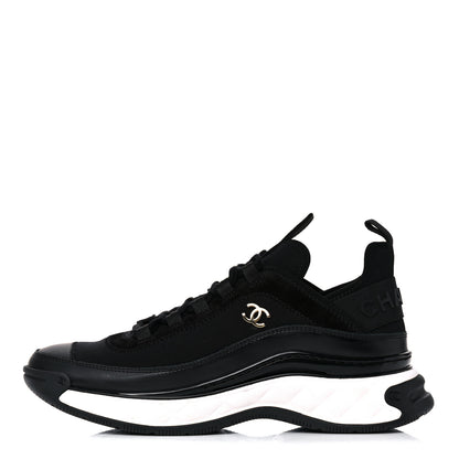 Chanel Velvet Calfskin Mixed Fibers CC Sneakers 38.5 Black 1 of 10