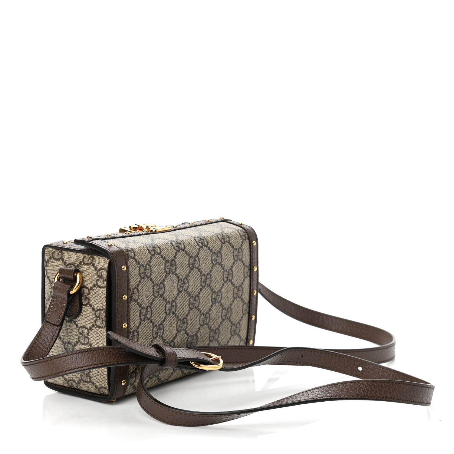 Gucci GG Supreme Monogram Textured Dollar Calfskin Mini Trunk Shoulder Bag Beige Ebony New Acero 3 of 10