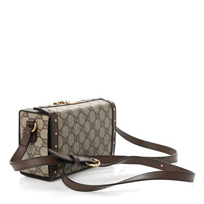 Gucci GG Supreme Monogram Textured Dollar Calfskin Mini Trunk Shoulder Bag Beige Ebony New Acero 3 of 10