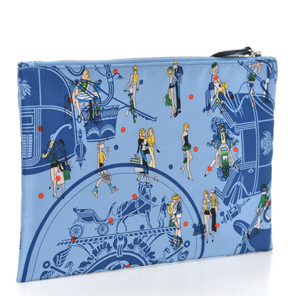 Hermes Silk Ex-Libris Les Parisiennes Silky Pocket Cosmetic Case Deep Bleu Bleuet 3 of 6