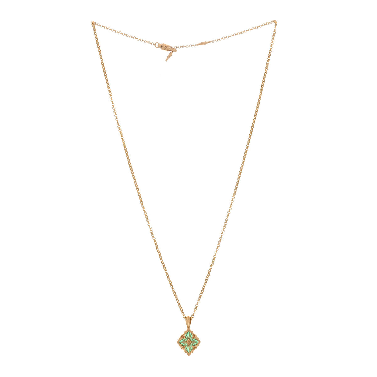 Buccellati 18K Yellow Gold Enamel Small Opera Tulle Necklace Green 3 of 8