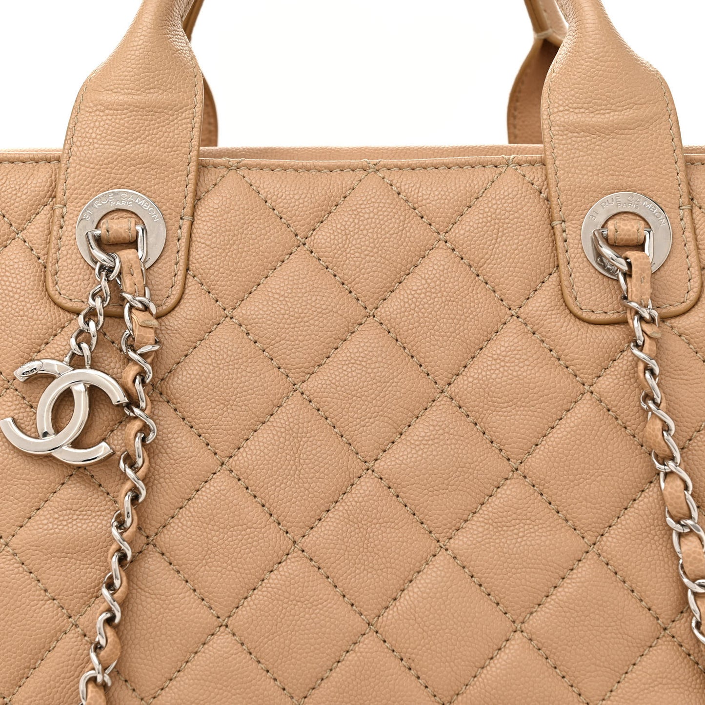 Caviar Quilted Large Urban Companion Top Handle Shopping Tote Beige