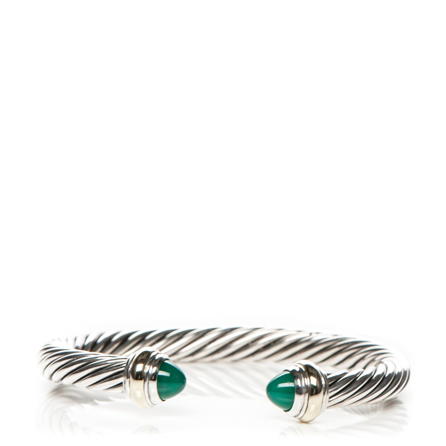 Sterling Silver 14K Yellow Gold Green Onyx 7mm Cable Classics Bracelet