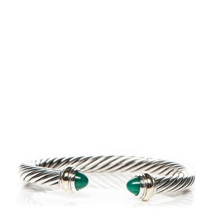 David Yurman Sterling Silver 14K Yellow Gold Green Onyx 7mm Cable Classics Bracelet 1 of 5