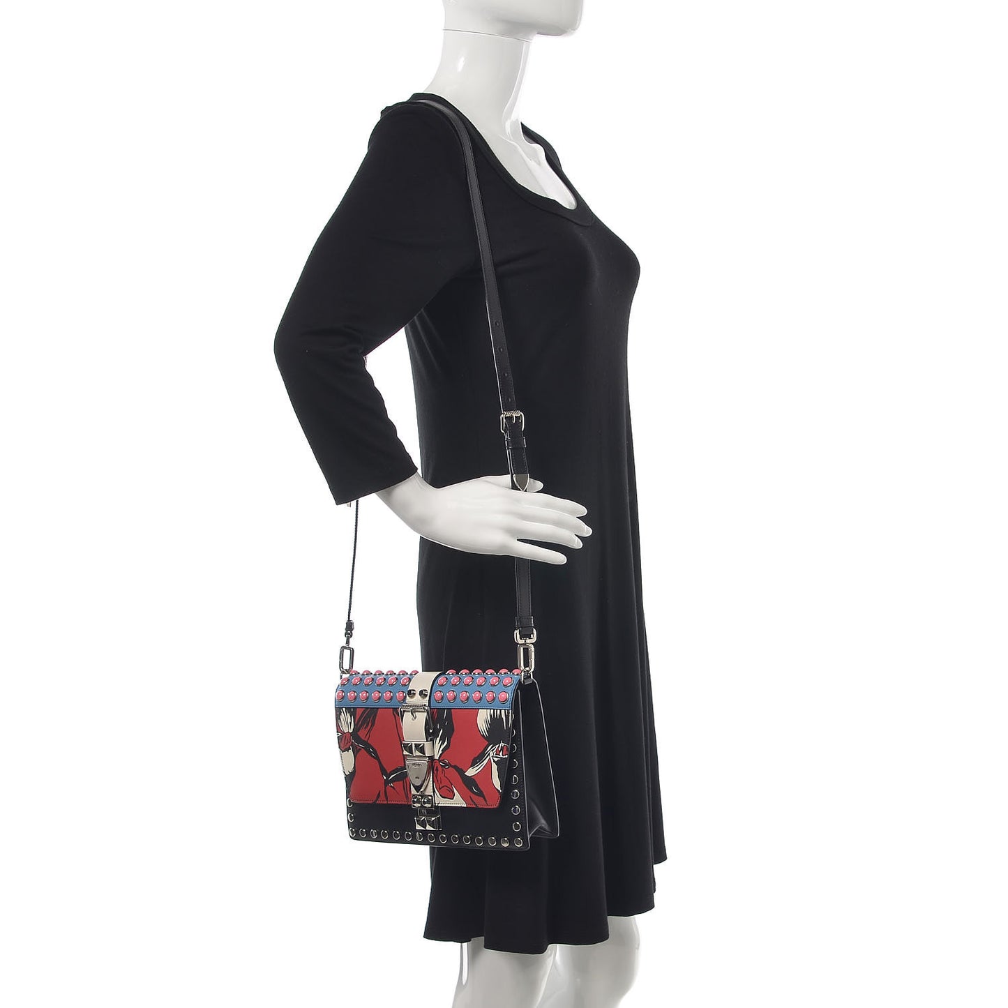 City Calfskin Orchid Print Studded Elektra Shoulder Bag Fuoco Black