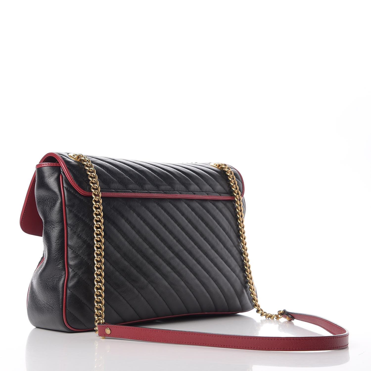 Gucci Vintage Effect Calfskin Matelasse Diagonal Large Torchon GG Marmont Shoulder Bag Black Romantic Cherry 3 of 10