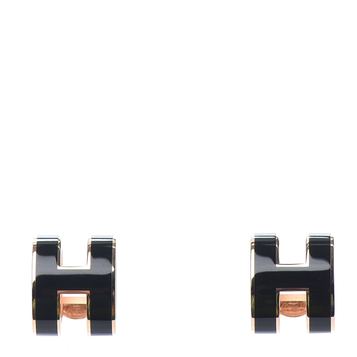 Hermes Rose Gold Lacquered Pop H Earrings Black 1 of 4